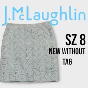 J MCLAUGHLIN Ivory Blue Lined Paisley Formal Casual Skirt Classic Career Size 8